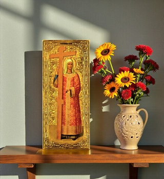 Елена Константинопольская святая равноапостольная царица деревянная икона на левкасе