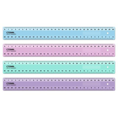 Линейка 30см пластиковая, 2 шкалы, непрозрачная, пастельное ассорти (Стамм)