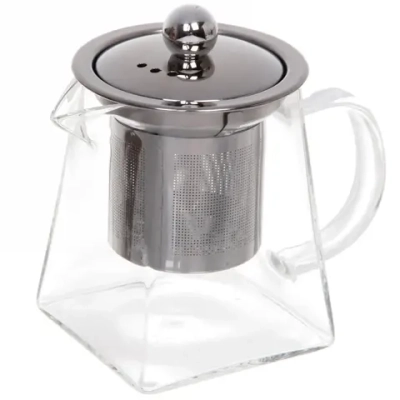 Чайник заварочный стеклянный 300мл «Хай-Тек» Трапеция с металлическим ситом Селфи