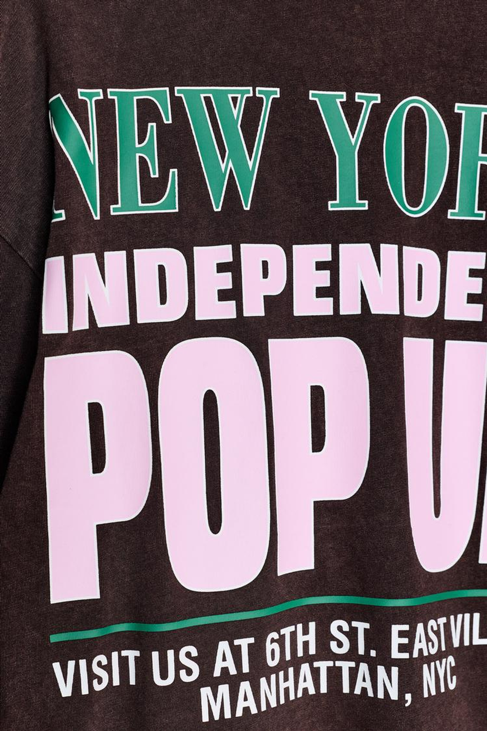 ZARA ФУТБОЛКА С ЭФФЕКТОМ ПОТЕРТОСТИ И КОНТРАСТНЫМ ТЕКСТОМ, КОРИЧНЕВЫЙ