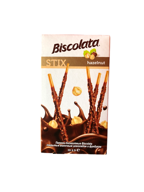 Палочки бисквитные "Biscolata" STIX покрытые молочным шоколадом и фундуком 32 гр