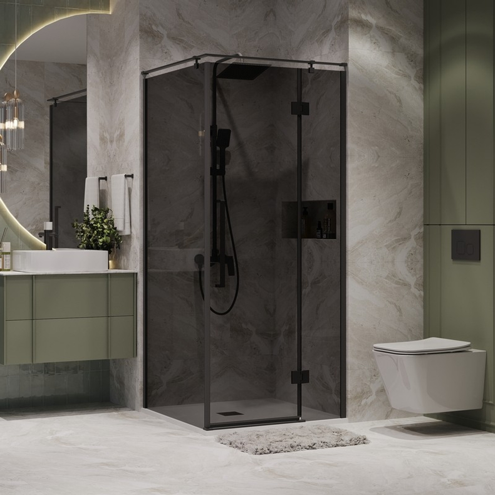 Душевое ограждение Niagara Nova NG-2832-34BLACK (100х100х195) квадрат,черный матовый,дверь распашная,стекло тонированное,1 место