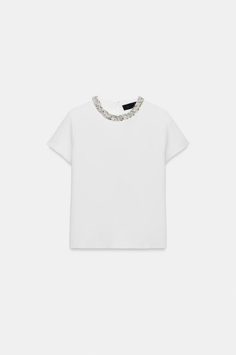ZARA ТРИКОТАЖНЫЙ ТОП С БУСИНАМИ И СТРАЗАМИ, БЕЛЫЙ