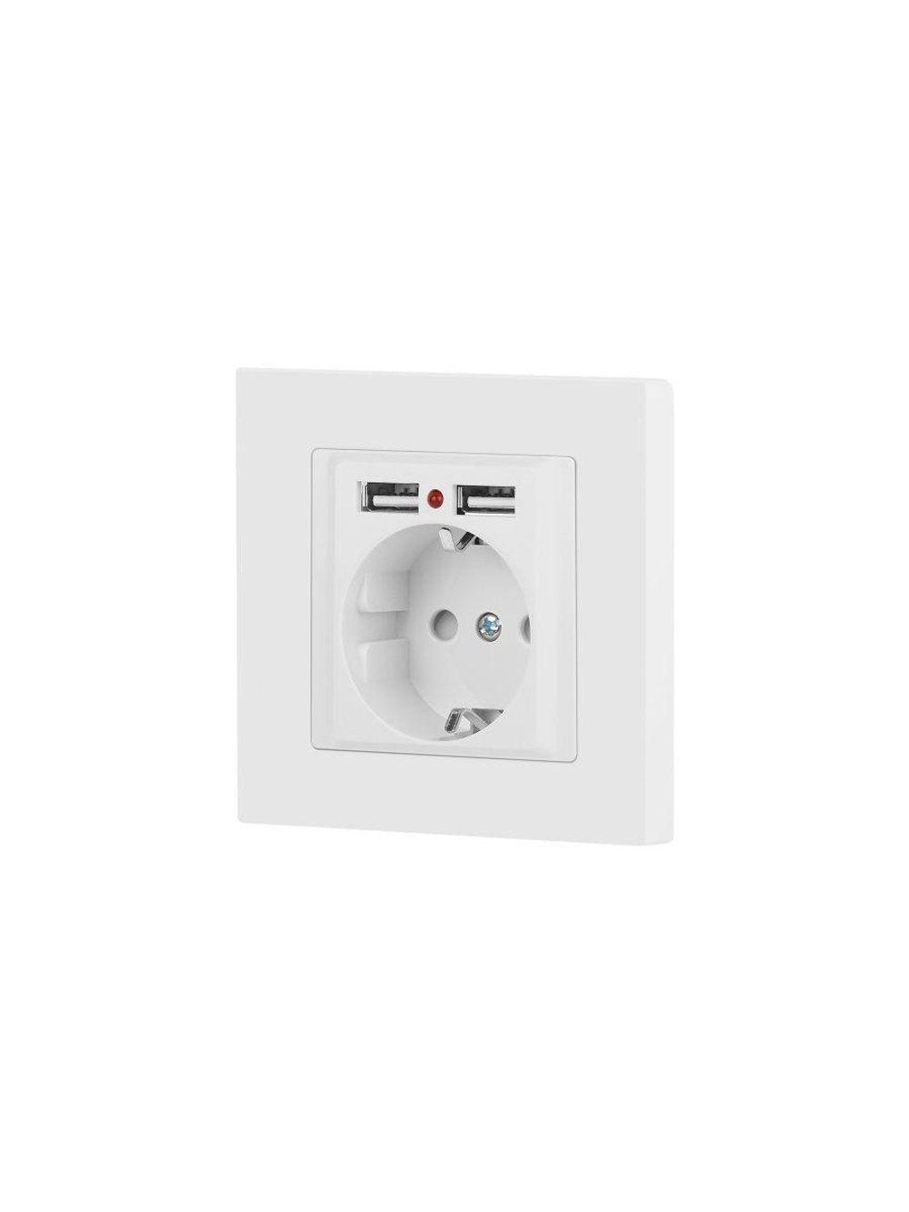 Розетка 1-м СП Accent 6-410-01М 16А IP20 250В P+E Schuko защ. шторки + 2хUSB бел. матов. Intro Б0063691