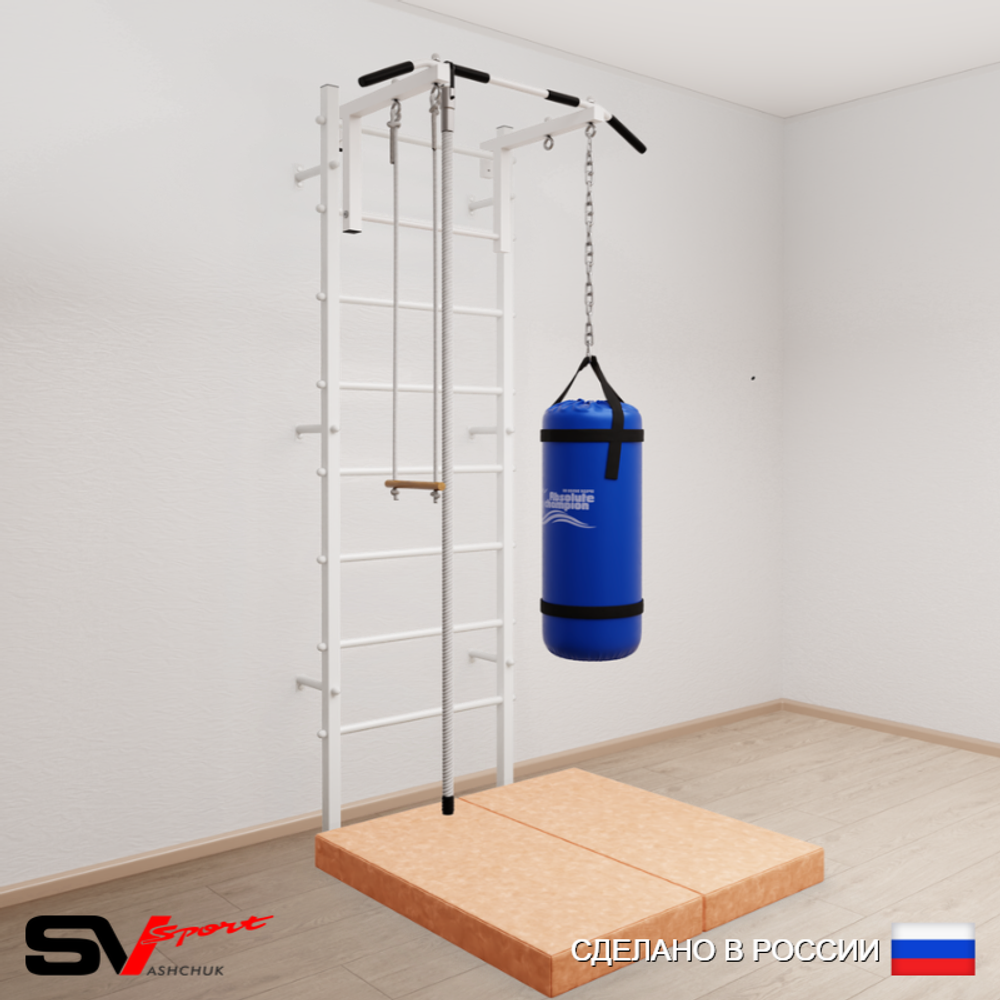 Шведская стенка Sv Sport 5155 (Турник стандарт/Канат/Трапеция/Цепь/Мешок 15кг/Мат 1м)