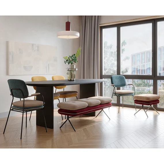 Банкетка Pea, велюр, бежевая/бордовая