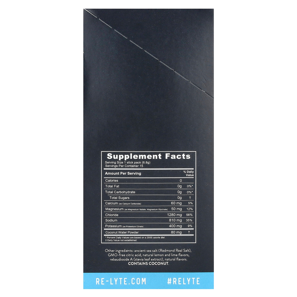 Redmond Trading Company, Re-Lyte® Hydration, лимон и лайм, 15 пакетиков в стиках по 6,8 г (0,24 унции)