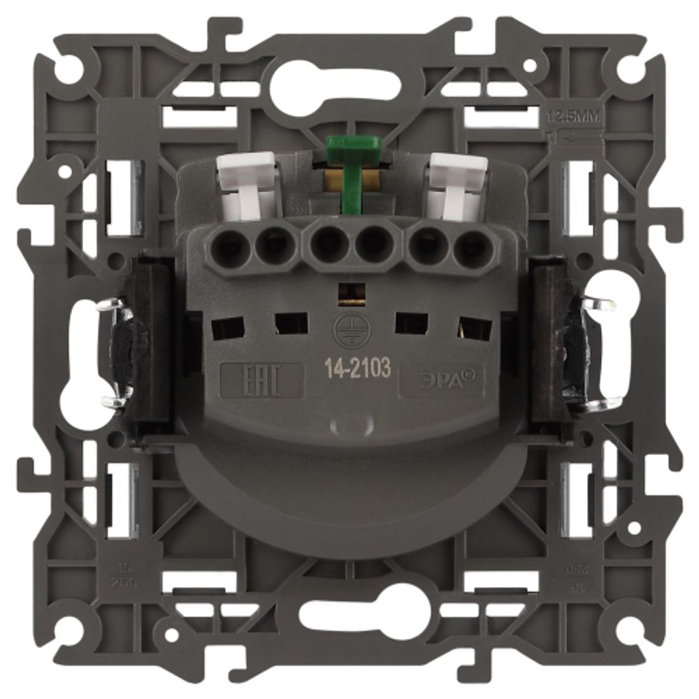 Розетка ЭРА Elegance 14-2103-16 2P+E Schuko со шторками с крышкой, 16А-250В, титан