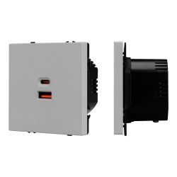 Механизм розетки с быстрой USB зарядкой SCT-NOBE-MUAC-SFPL-FC-IS (65W, QC3) (Arlight, Никель) 059447