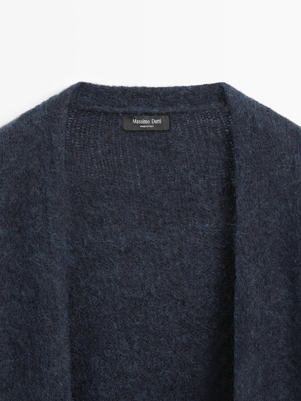 Massimo Dutti Длинный кардиган из ворсованной смесовой альпаки, темно-синий