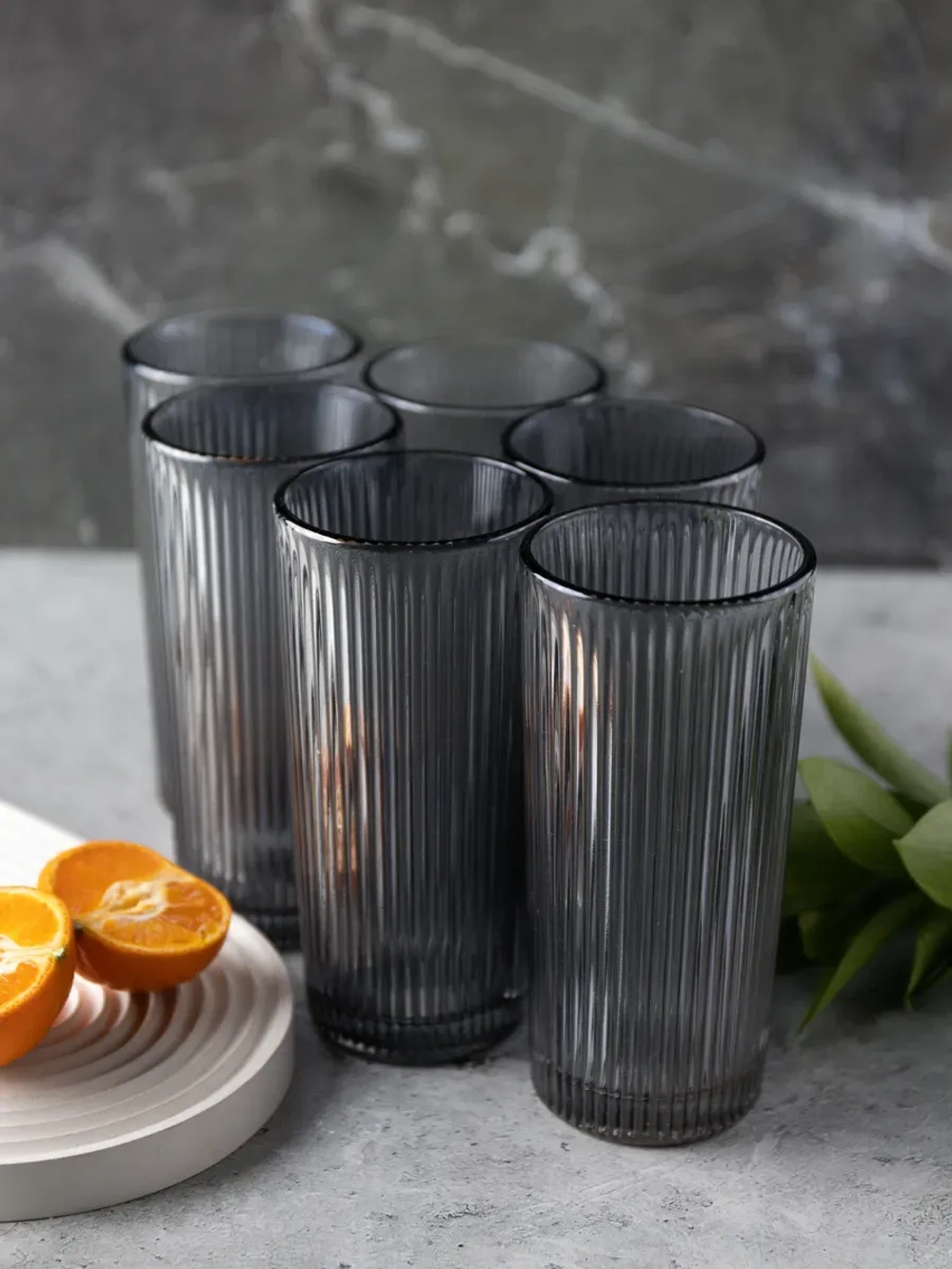 Набор ребристых бокалов для виски, 330 мл. 6 шт. Черные