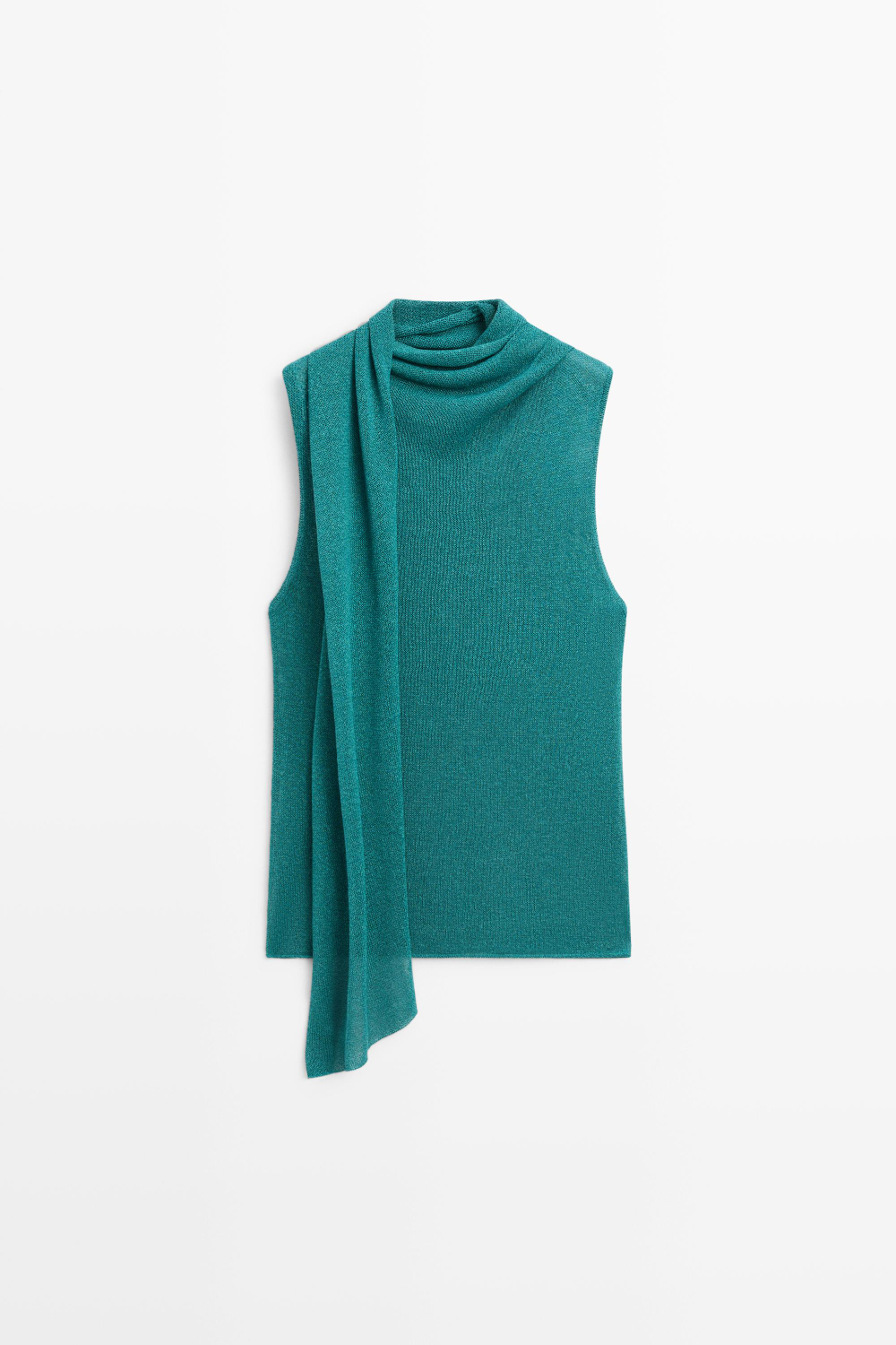 Massimo Dutti Топ с высоким воротником и шарфом, бирюзовый