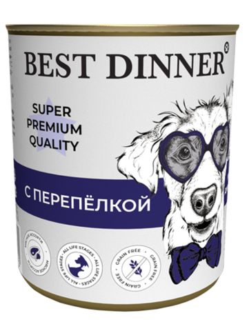 Best Dinner Super Premium Мясные деликатесы для взр собак и щенков с 6 мес (перепелка) 340 гр