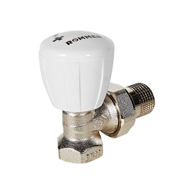 Клапан ручной регулирующий угловой ROMMER - 1/2" (ВР/НР-американка, PN10, Tmax 110°C)