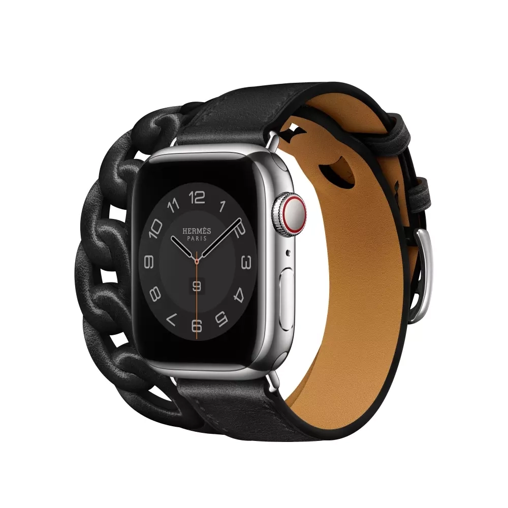 Apple Watch Series 8 Hermes 41mm, двойной кожаный ремешок черного цвета с кожаной цепью