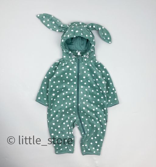 Комбинезон флисовый "Зайчик с точками" серо-зеленый