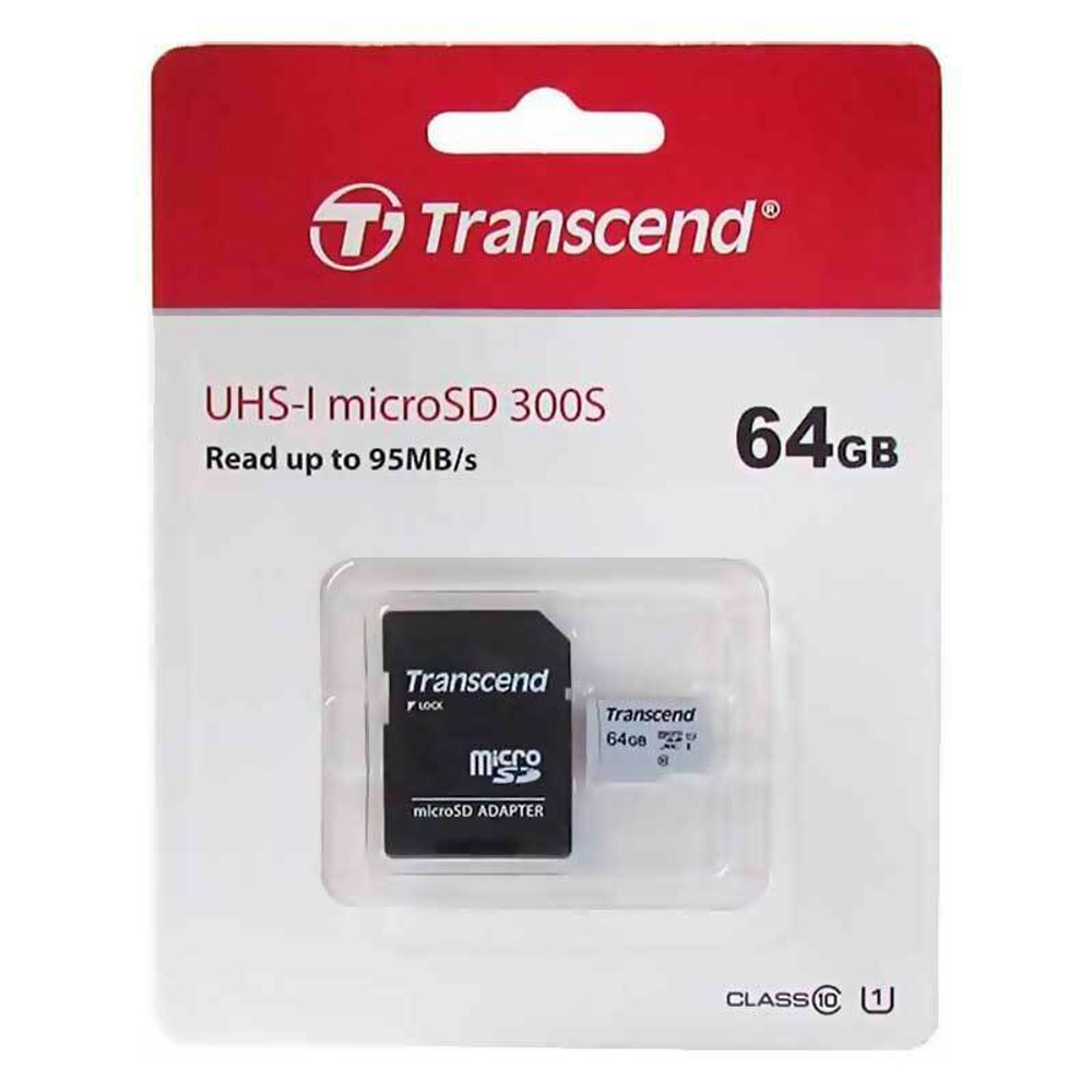 micro SD карта памяти Trannscend 64GB 300S UHS-1U1+SD адаптер