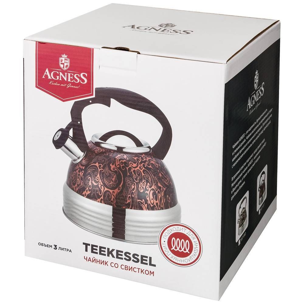 ЧАЙНИК AGNESS СО СВИСТКОМ ИНДУКЦИОН. КАПСУЛЬНОЕ ДНО 2,8 Л