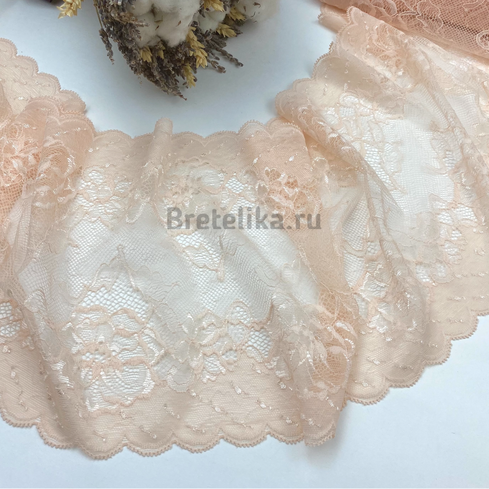 Кружево эластичное бежево-розовое 21 см