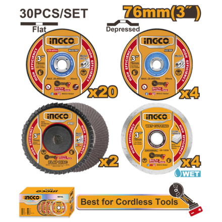 Набор кругов по металлу INGCO MCD07630 76х22,2 мм Metal/Inox 30 шт.