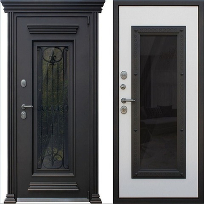 Входная дверь для загородного дома Металлофиленка со стеклопакетом и ковкой - 1064