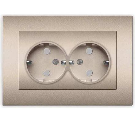 Розетка двухместная "UNIVersal" серия "Афина" с/з, с/у, з/ш 16А, 220В, шампань (еврослот) (HU2331)