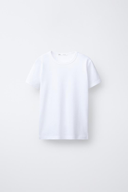 ZARA НАБОР ИЗ ДВУХ ФУТБОЛОК С КОРОТКИМ РУКАВОМ, БЕЛЫЙ