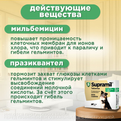 Таблетки от гельминтов для собак до 20 кг со вкусом мяса Супрамил (Supramil), 2 таб. Празиквантел/Мильбемицин