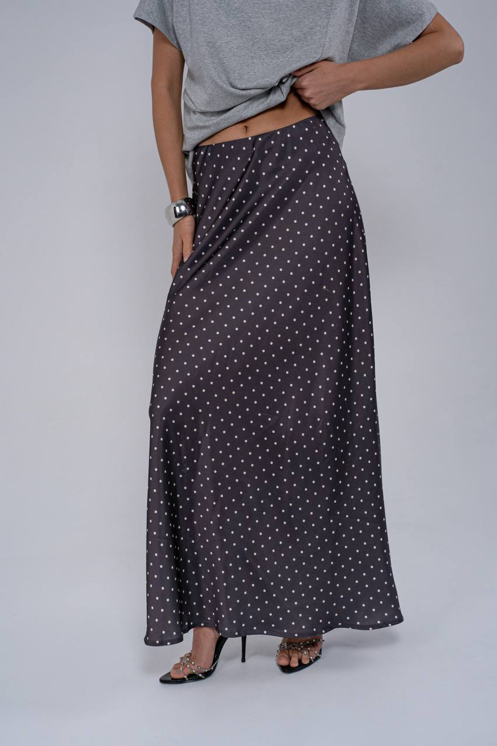 Юбка в горошек в макси длине из вискозного шелка