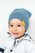 детская шапка хлопковая гладкая серо-голубая