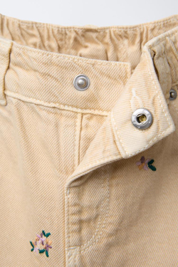 ZARA БРЮКИ BALLOON ИЗ ТВИЛА С ЦВЕТОЧНОЙ ВЫШИВКОЙ, ЦВЕТ СЛИВОЧНОГО МАСЛА