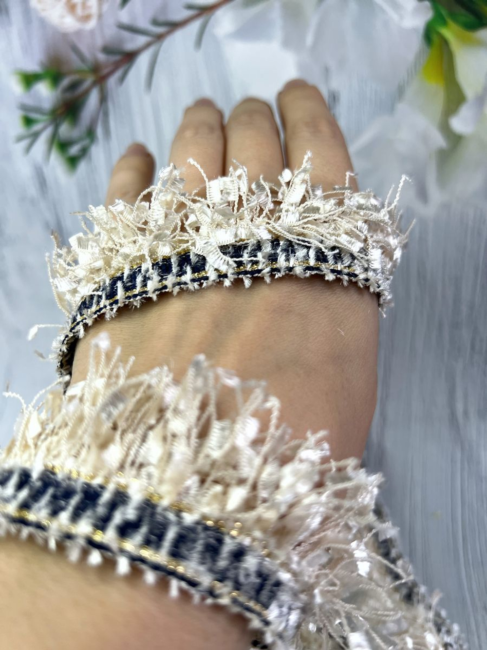 Тесьма с бахромой твидовая букле травка 35мм (1,5м в уп)