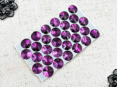 Стразы пришивные стекло Crystal риволи, Ø 16 мм, фиолетовый