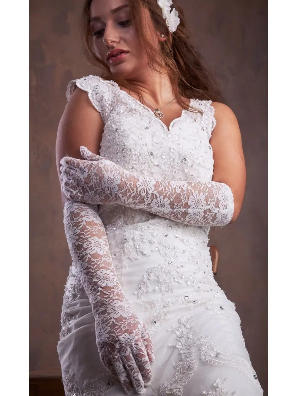 Перчатки гипюровые длинные белые