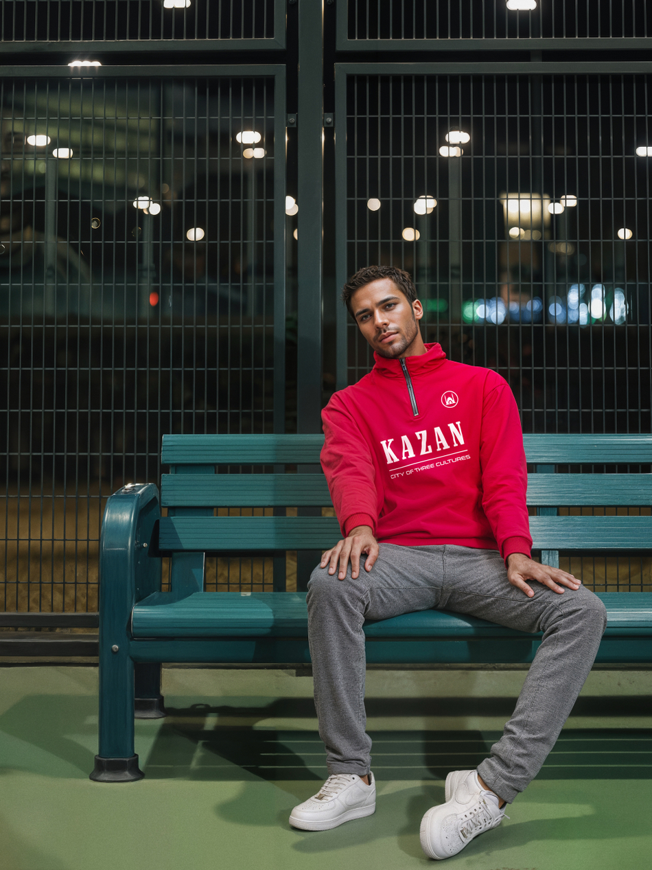 Толстовка мужская с зип-воротником "Kazan" красный
