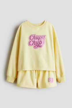 H&M Комплект из толстовки и шорт с принтом, желтый