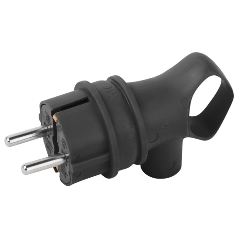 Вилка ЭРА VX12-B-IP44 каучуковая c заземлением 16А IP44 с кольцом угловая черная | Штепсельные вилки и розетки