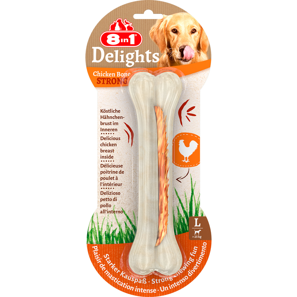 8in1 Delights Strong L косточка для чистки зубов сверхпрочная с куриным мясом для крупных собак  21 см.