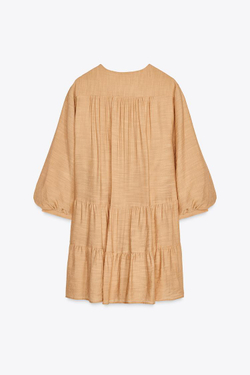 ZARA МИНИ-ПЛАТЬЕ С ВЫШИВКОЙ, ПЕРСИКОВЫЙ