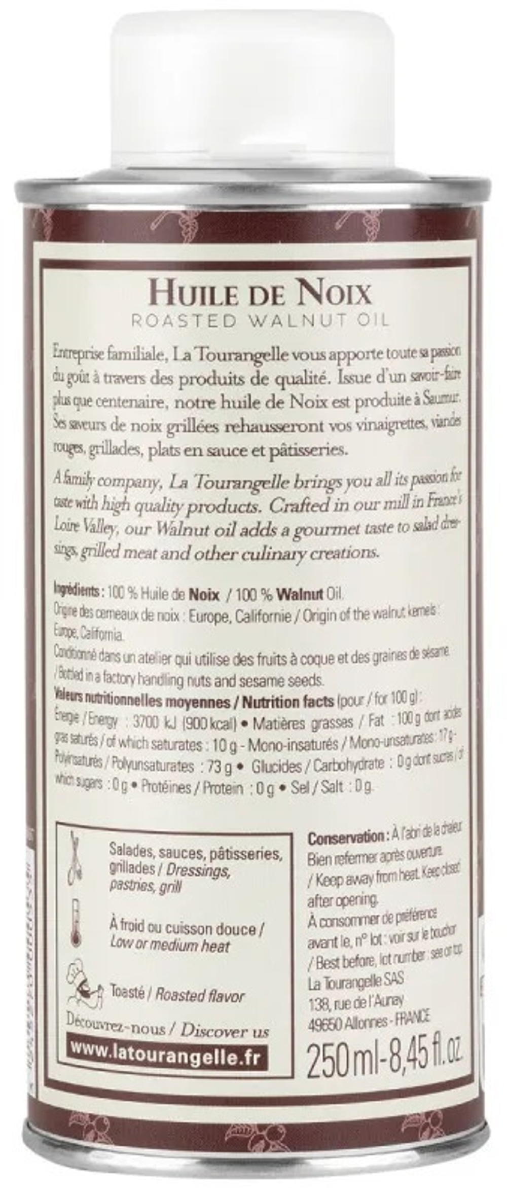 Масло грецкого ореха, 250 ml, для салатов, для еды, пищевое, La Tourangelle