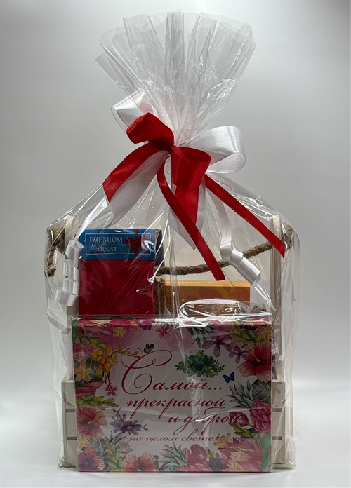 ящик мал.б  арт 260326 ! шоколад цветы 150гр\кофе фреско 100гр\чай архат 50гр\чай себасти 20 пак\шоко набор самой прекрасной.