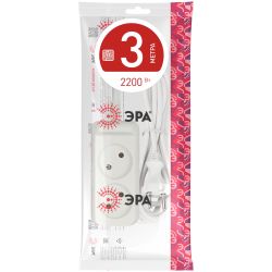 Удлинитель электрический ЭРА U-2-3m-2x1 без заземления 2 розетки 3м ПВС 2x1мм2 10А | Бытовые удлинители