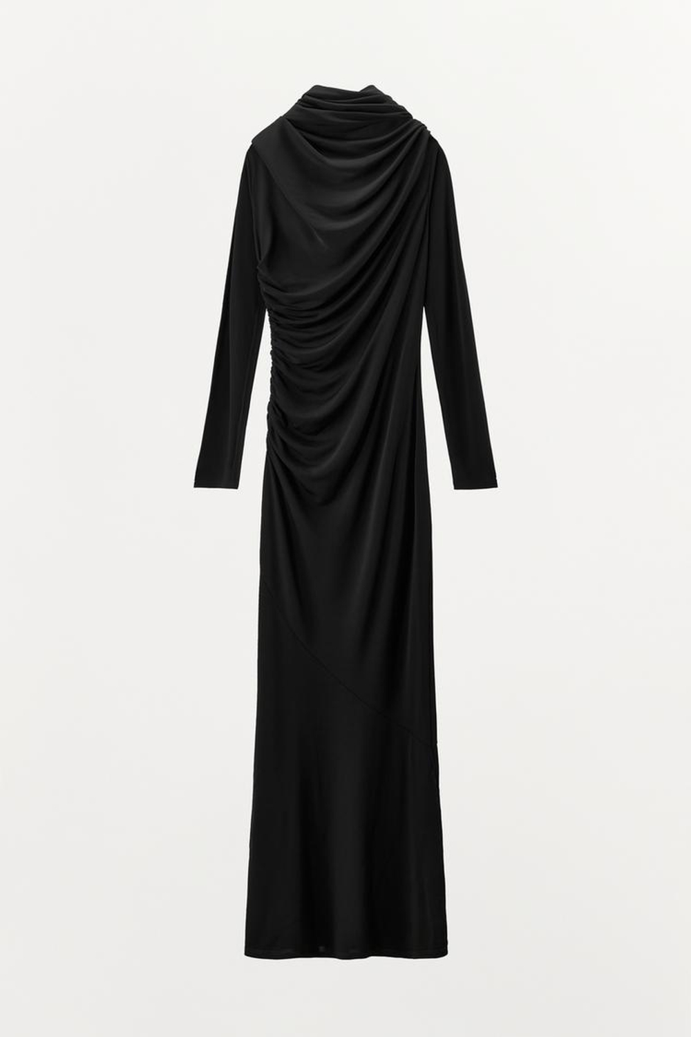 ZARA ПЛАТЬЕ ИЗ ВИСКОЗЫ С МНОГОФУНКЦИОНАЛЬНЫМ ВОРОТНИКОМ, ЧЕРНЫЙ