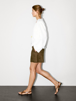 Massimo Dutti Блуза из струящейся льняной ткани с V-образным вырезом, белый