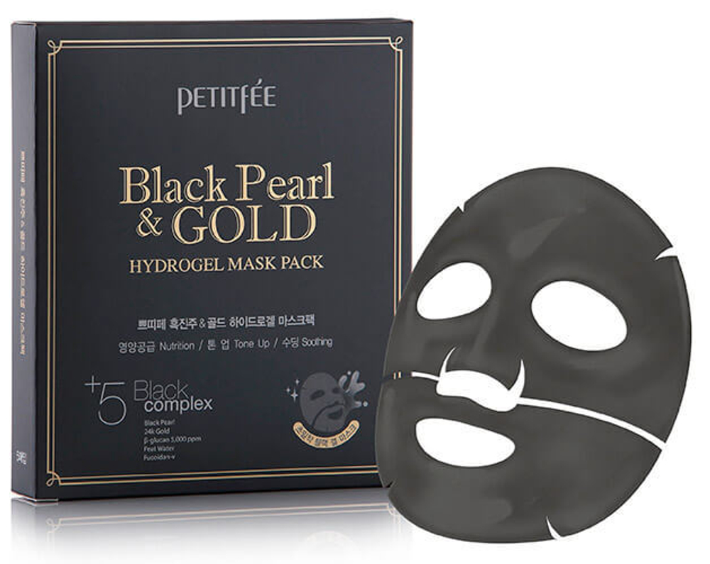 Гидрогелевая маска для лица с черным жемчугом Petitfee Black Pearl & Gold Hydrogel Mask Pack 32 мл
