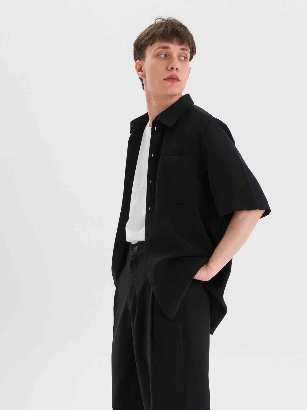 Рубашка FOS Мужская с коротким рукавом Черная