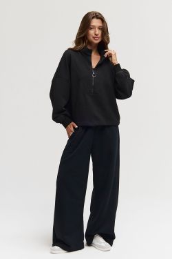 Олимпийка на молнии из премиум футера черного цвета