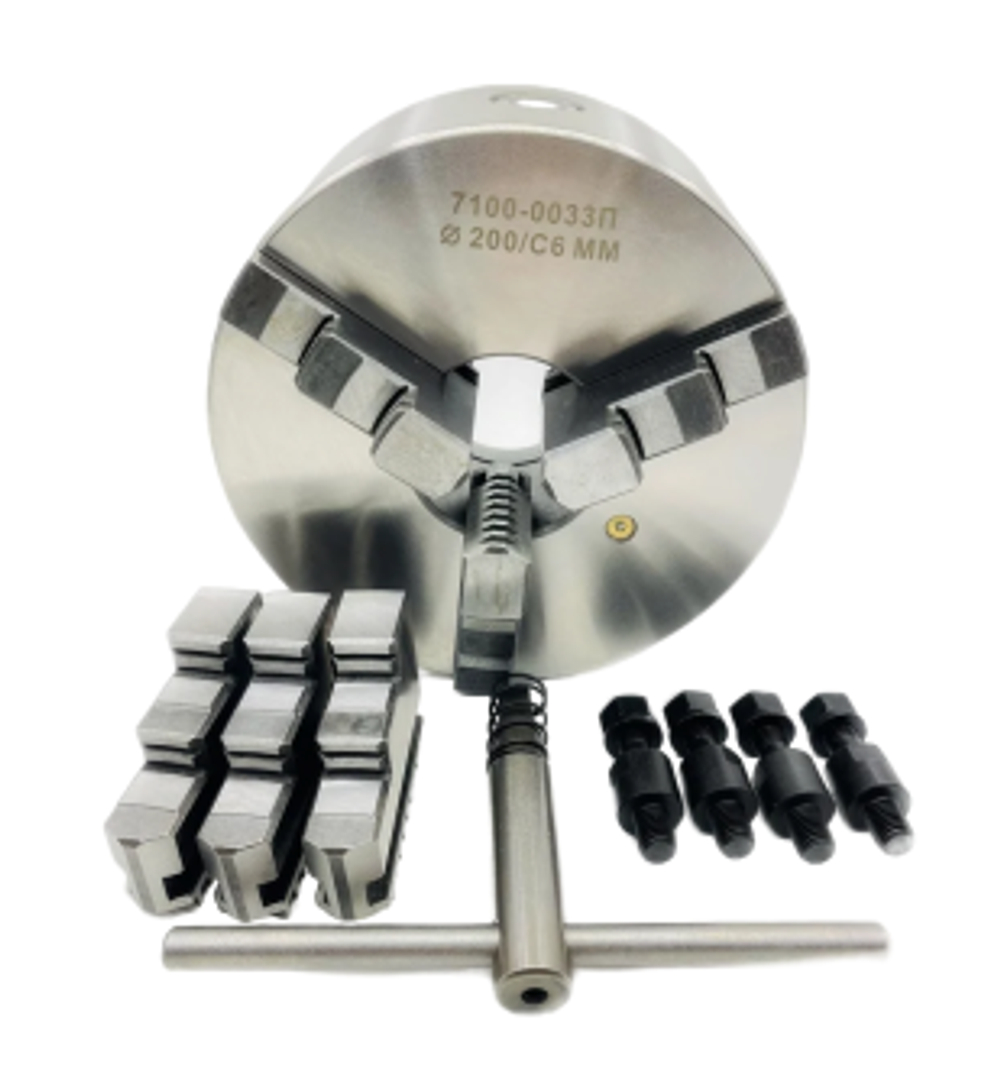 Токарный патрон К11-200/С6, посадка на условный конус 6, трехкулачковый, самоцентрирующийся