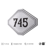 Номерок на дверь квартиры 745, для кабинета, офиса, шильдик 9 х 7 см, серебристый, Айдентика Технолоджи