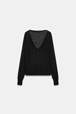 ZARA ДЖЕМПЕР ТОНКОЙ ВЯЗКИ С V-ОБРАЗНЫМ ВЫРЕЗОМ,ЧЕРНЫЙ